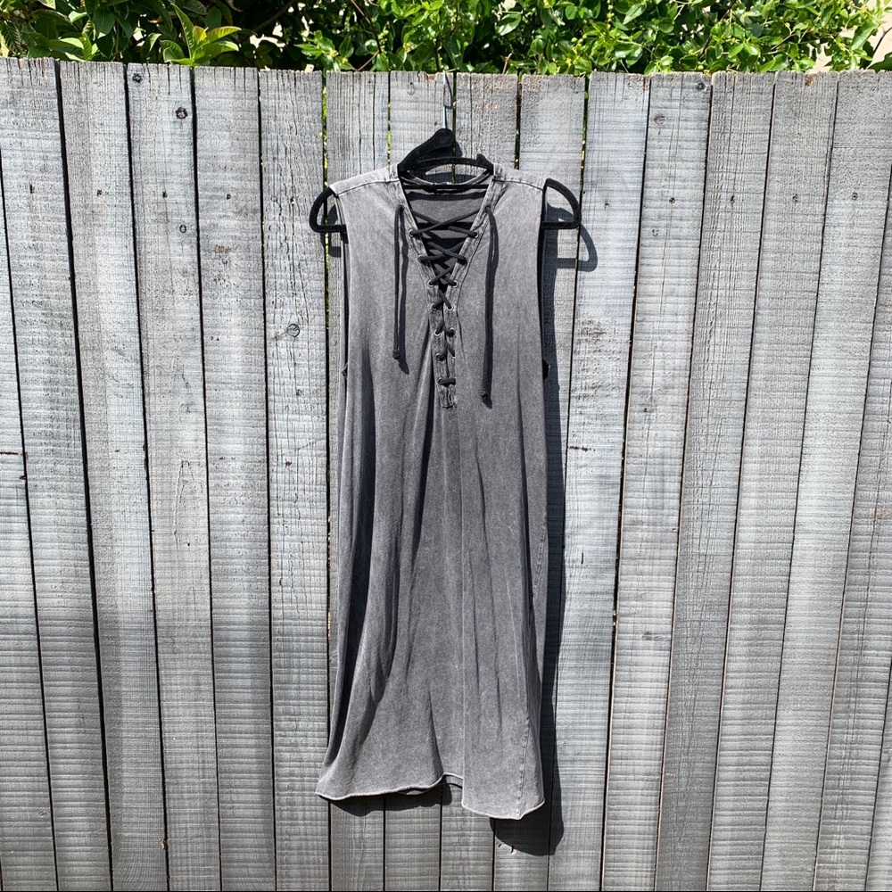 Zara Grey Lace Up Midi Dress sz. Medium